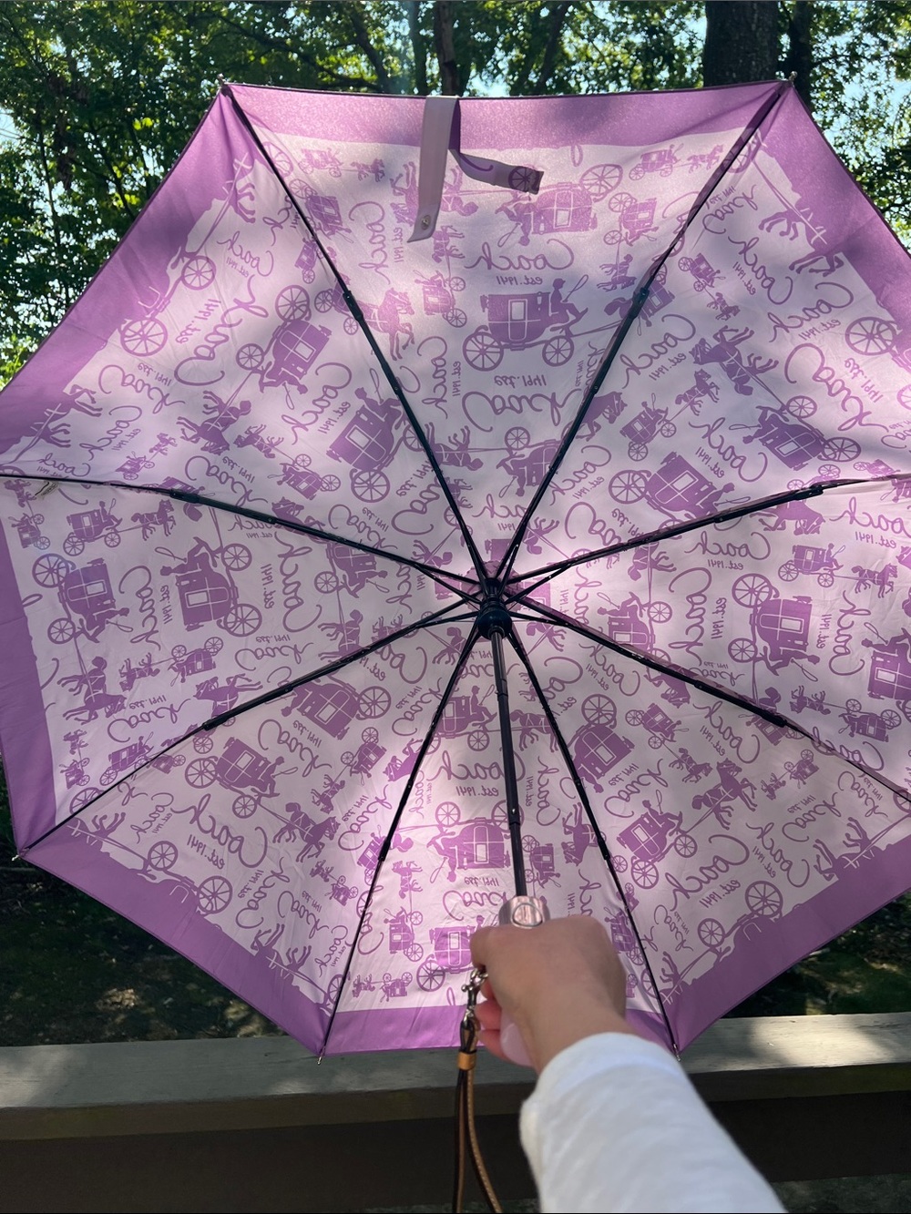 Coach Purple Compact Umbrella with Horse & Carriage Print - Picture 6 of 7